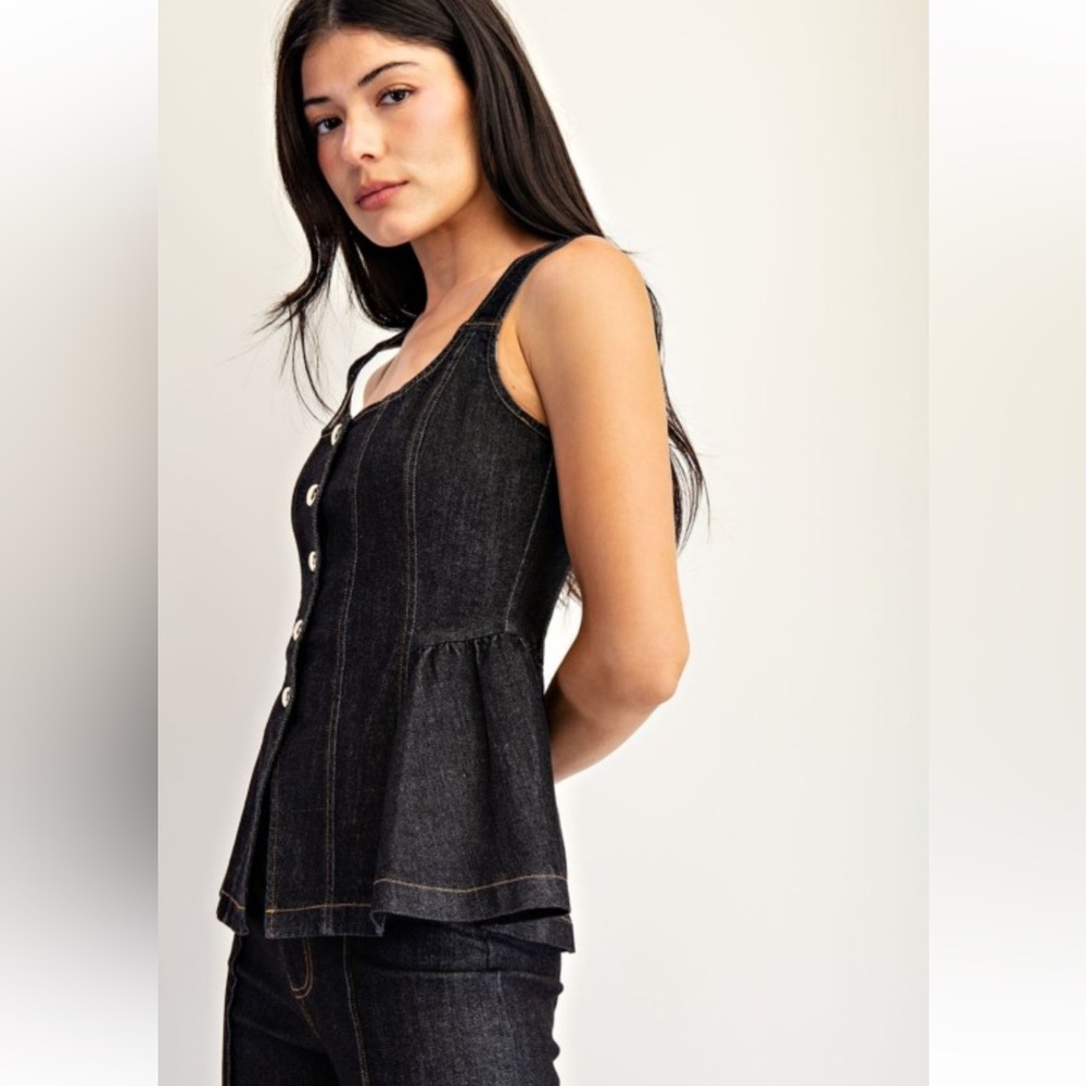 A49. Dark Denim Peplum Vest & Pant Set - Picture 4 of 7